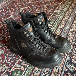 Harley-Davidson Black Leather Riding Boots | Lace-Up Motorcycle Women 10